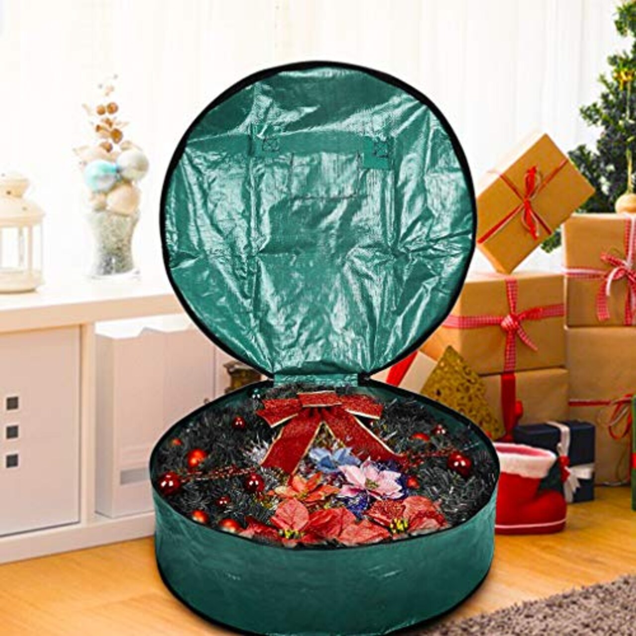 Christmas Wreath Storage Bag 36" - Garland Holiday Container with Tear Resistant Material - Featuring Heavy Duty Handles and Transparent Card Slot - 36” X 8” (Green)